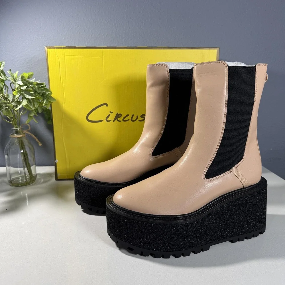 Circus NY Susan Blonde‎ Platform Chelsea Boots Glitter Lug Sole Womens 8M NEW